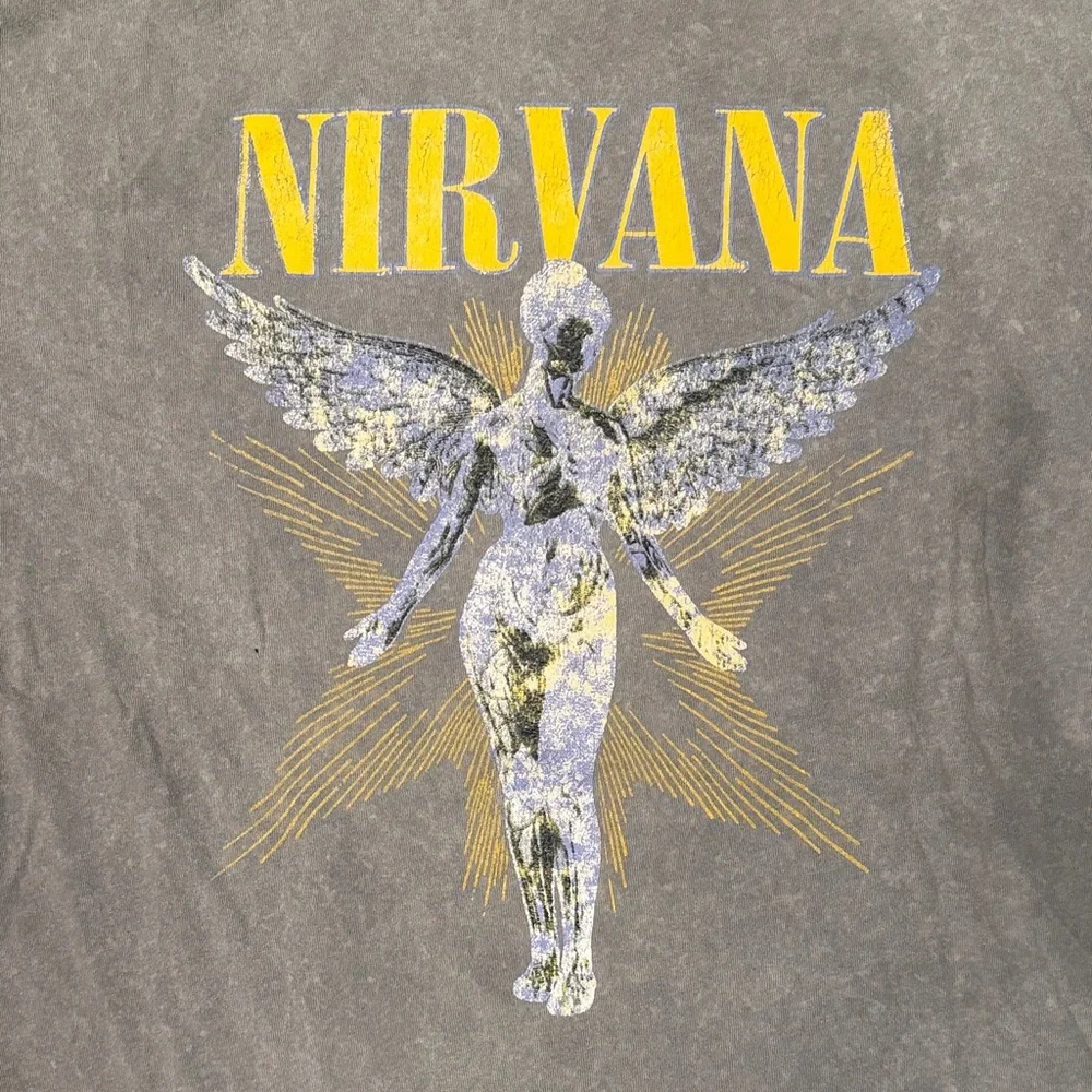 NIRVANA Gray Tee with Yellow Logo and Angel Graphic t-shirt - Picture 1 of 4